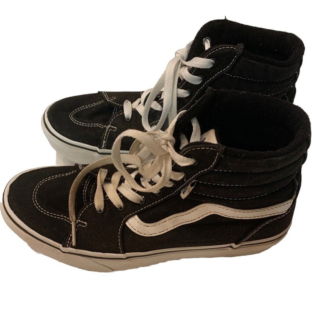 VANS Hi Top Stripe Canvas Skater Skate Shoes Black White Missy Sz 6 EUC